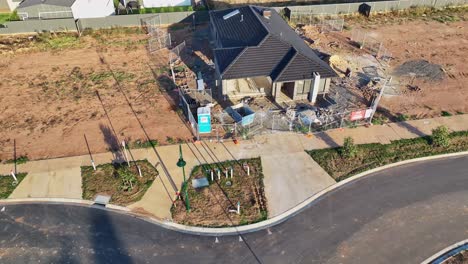 Low-aerial-circle-around-a-new-home-under-construction-at-Silverwoods-Estate-in-Yarrawonga