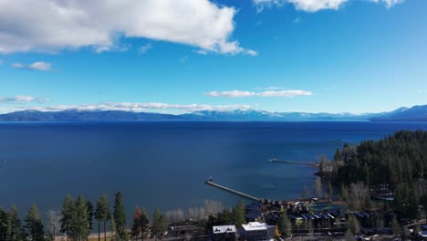 Drone-shot-panning-to-the-right-over-looking-Lake-Tahoe-and-Tahoe-City