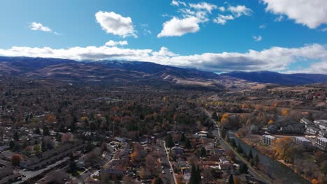 Pushing-in-drone-shot-of-Reno,-Nevada-suburbs-on-a-perfect-day