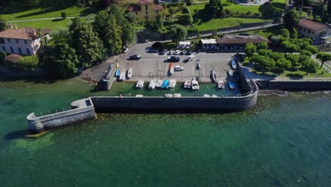 Aerial-drone-video-of-harbour-at-Bellagio---Lake-Como,-Italy