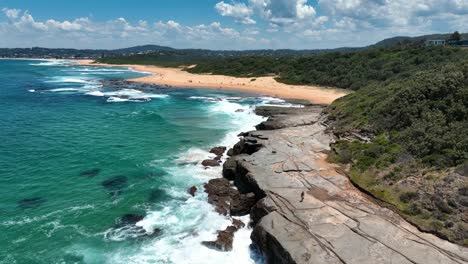 Wamberal-Beach-to-Spoon-Bay:-A-Bird's-Eye-View-of-New-South-Wales'-Central-Coast,-Australia’s-Coastal-Nature-Reserve-and-Rocky-Headland