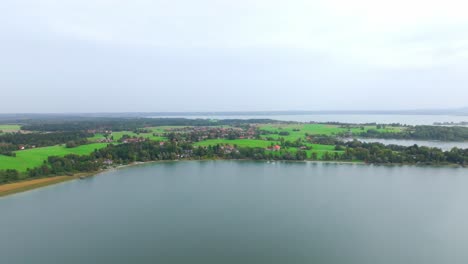 Town-And-Lake-Chiemsee-In-Bavaria,-Germany---Aerial-Panoramic