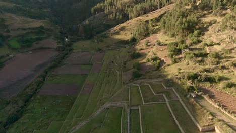 Inkilltambo,-Cusco,-Peru---An-Expansive-Vista-of-Vibrant-and-Luxuriant-Green-Landscapes---Drone-Flying-Forward