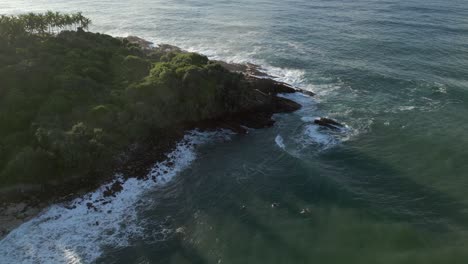 Establishing-Aerial-Drone-Shot-of-Tropical-Headland-in-Southern-Sri-Lanka-Coast-on-Sunny-Morning