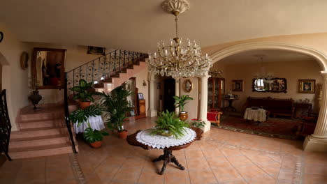 Cozy-traditional-home-interior-of-Maltese-people,-pan-right-view
