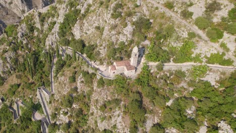 Attractive-Church-of-Our-Lady-of-Remedy-on-the-slope-of-the-mountain-in-Kotor,-Montenegro