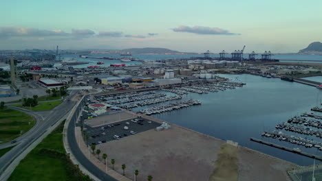 Algeciras-harbour-and-yacht-port-drone-establishment-overview-on-bright-sunny-day