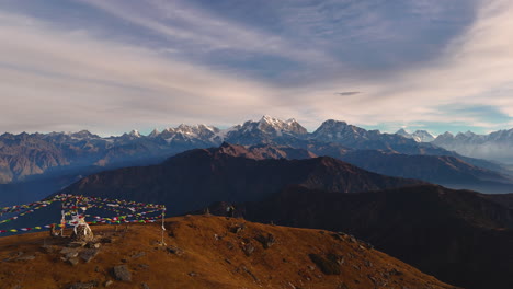 Aesthetically-pleasing-mountainous-landscape-of-Nepal,-Drone-shot-with-widened-view-of-mountain-range-4K