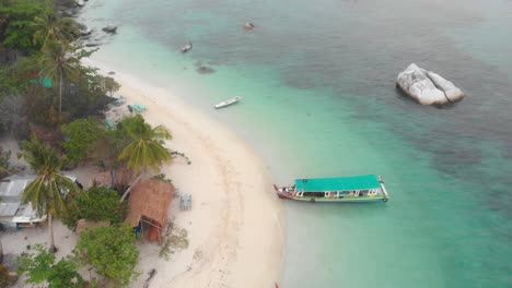 Aerial-view-of-Lengkuas-Island-with-tropical-beach-at-Belitung-Indonesia,-aerial