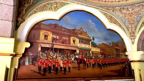 A-closeup-of-the-paintings-and-engravings-on-the-walls-of-Mysore-Palace-in-India