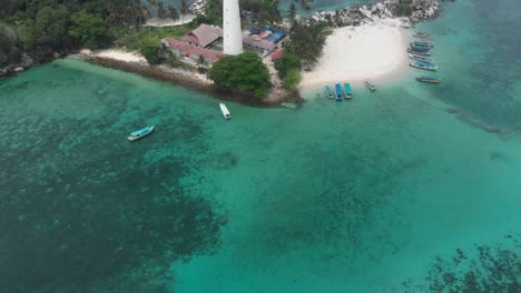 Touristic-Lengkuas-Island-Belitung-during-day-time,-aerial