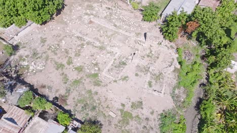 Aerial-View-Of-La-Merced-Convent-Ruins,-Historical-Site-At-Pueblo-Viejo,-Azua,-Dominican-Republic
