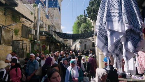 POV-Of-A-Person-Walking-In-The-Busy-And-Crowded-Street-During-Ramadan-In-Jerusalem,-Israel