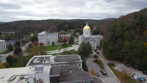 Montpelier-And-Vermont-State-House,-Aerial-Tracking-Shot