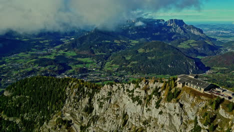 Aerial-view-of-The-Eagle’s-Nest-in-Kehlsteinhaus-Germany,-epic-historical-ridge