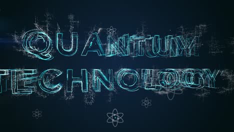 Quantentechnologie-Animation-Von-Quantenteilchenatomen-Im-Leeren-Raum-Mit-3D-Darstellung-Des-Geschriebenen-Logos