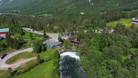 The-river-Valldøla-in-Valldal,-Norway,-rages-through-the-landscape-with-tremendous-force