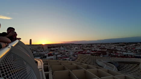 Viewpoint-Seville-Setas-at-sunset-overlooking-the-city-of-Andalusia,-Spain