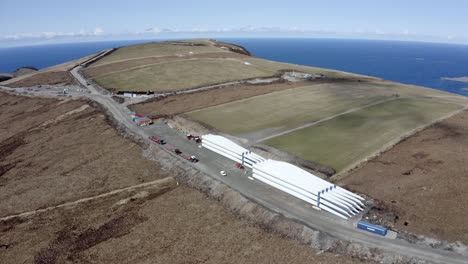 Wind-turbine-blades-are-ready-for-assembly-on-Haramsfjellet-on-Haramsøya,-just-outside-Ålesund