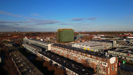 Amsterdam-Noord-Vogelbuurt-fixed-aerial-with-low-rise-apartments-high-rise-hotel