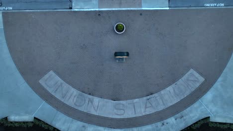 Top-down-view-of-Union-Station-text-in-sidewalk