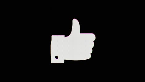 A-thumbs-up-or-approval-icon-glitches-in,-distortsfor-a-few-seconds,-and-then-glitches-out