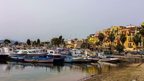 Timelapse-of-many-small-boats-anchored-at-the-beach-in-Italy-Sicily