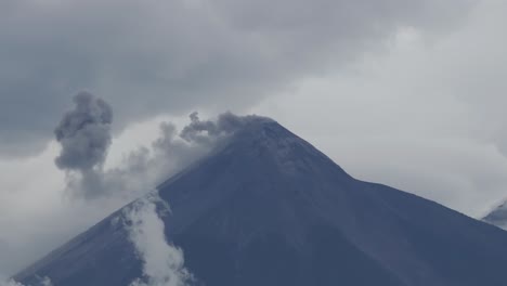 Close-up-view-of-smoking-Fuego-vulcano-at-Guatemala,-aerial