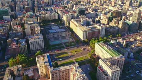 Aerial-dolly-towards-La-Moneda--in-downtown-Santiago