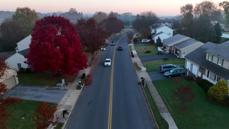 Foggy-autumn-sunrise-in-suburb-of-USA-city
