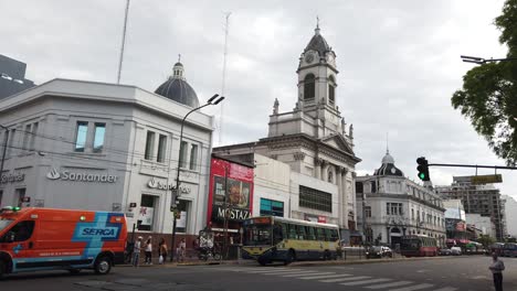 Panoramic-of-Rivadavia-Avenue-in-Flores-Neighborhood-Buenos-Aires-Pope-Francis-Hometown,-San-Jose-Basilica