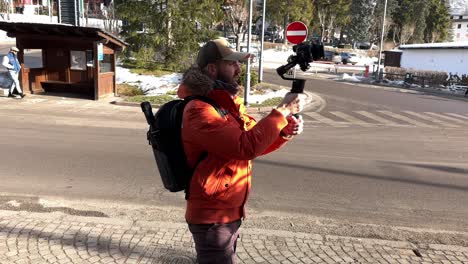 Freelance-Content-Creator-Using-Gimbal-To-Film-Content-In-Sunny-Cortina-d'Ampezzo