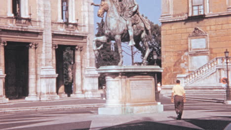 People-Walk-Around-the-Equestrian-Statue-of-Marcus-Aurelius-in-Rome-in-1960s