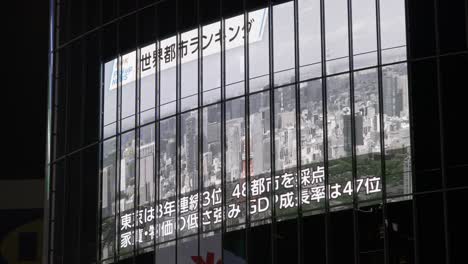 NHK-Fernsehnachrichten-Auf-Plakatwand-Am-Shibuya-Kreuzung,-Tokio,-Japan