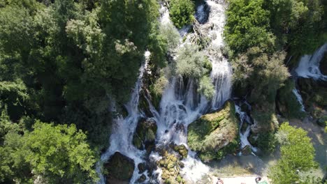 Bird's-eye-view-of-cascading-Kravica-Falls,-Bosnia