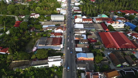 Koh-Samui-island-township-with-busy-street,-aerial-drone-view