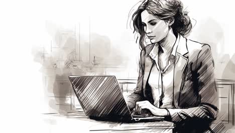 sketch-animation-of-young-business-woman-working-on-laptop