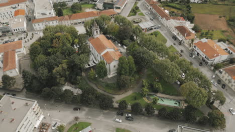 Aerial-View-of-Igreja-Matriz-church-in-Lousada,-Portugal