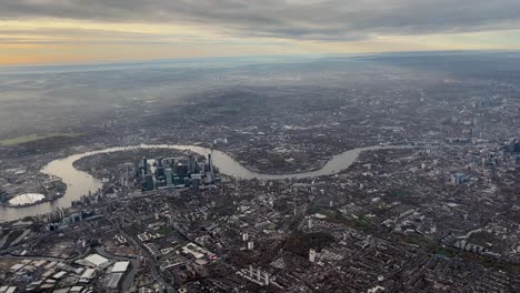 A-high-altitude-aerial-view-of-the-densely-populated-English-capital-London