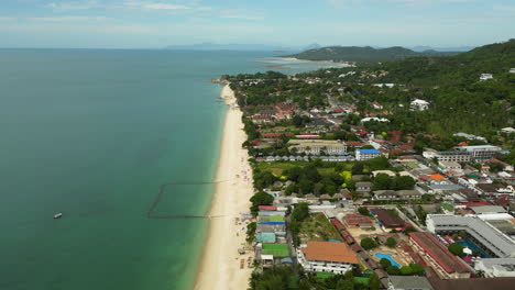 Aerial-view-of-koh-samui-Thailand-south-east-asia-famous-travel-destination,-drone-fly-above-mae-nam-beach-revealing-scenic-breathtaking-seascape