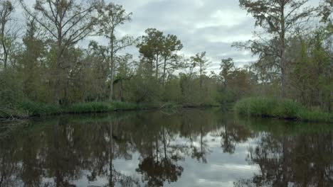 4K-cinematic-footage-of-Swamplands-outside-New-Orleans,-in-Louisiana,-USA