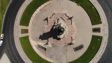Top-View-of-Marques-de-Pombal-Square,-Lisbon,-Portugal