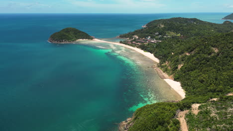 Ko-Pha-ngan-island-with-exotic-beach-and-forest,-aerial-view