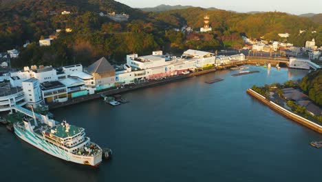 Toba-Ferry-Port-Aerial-View-at-Sunrise