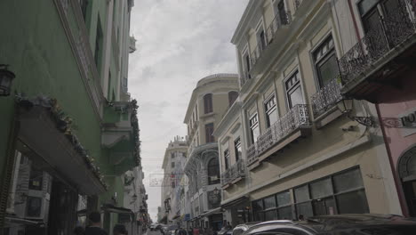 Slow-motion-shot-exploring-the-beautiful-streets-in-San-Juan,-Puerto-Rico