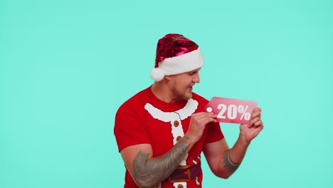 Mann-Im-Roten-Weihnachts-T-Shirt-Mit-Geschenkbox-Und-90-Prozent-Rabatt-Aufschrift,-Banner-Textnotiz