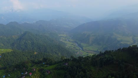 Scenic-Lush-Mountains-And-Settlements-In-Tropical-Nature-Of-Nepal,-South-Asia