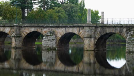 Medium-establish-view-of-roman-bridge-of-Aquae-Flaviae,-Chaves-Vila-Real-Portugal-with-no-people