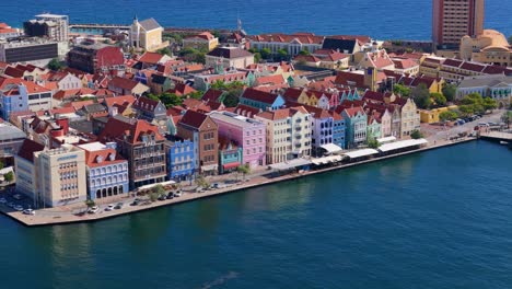 Aerial-overview-of-Handelskade-Punda-District-Willemstad-Curacao-reflection-on-water
