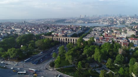 LOG-Color-Valens-Aqueduct-Aerial-Istanbul-Turkey-Roman-Empire-Middle-East-Asia-Byzantium-Drone-Shot-City-Traffic
